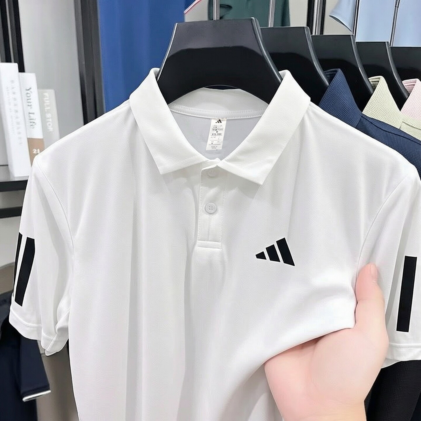 阿迪达斯白色polo衫男夏