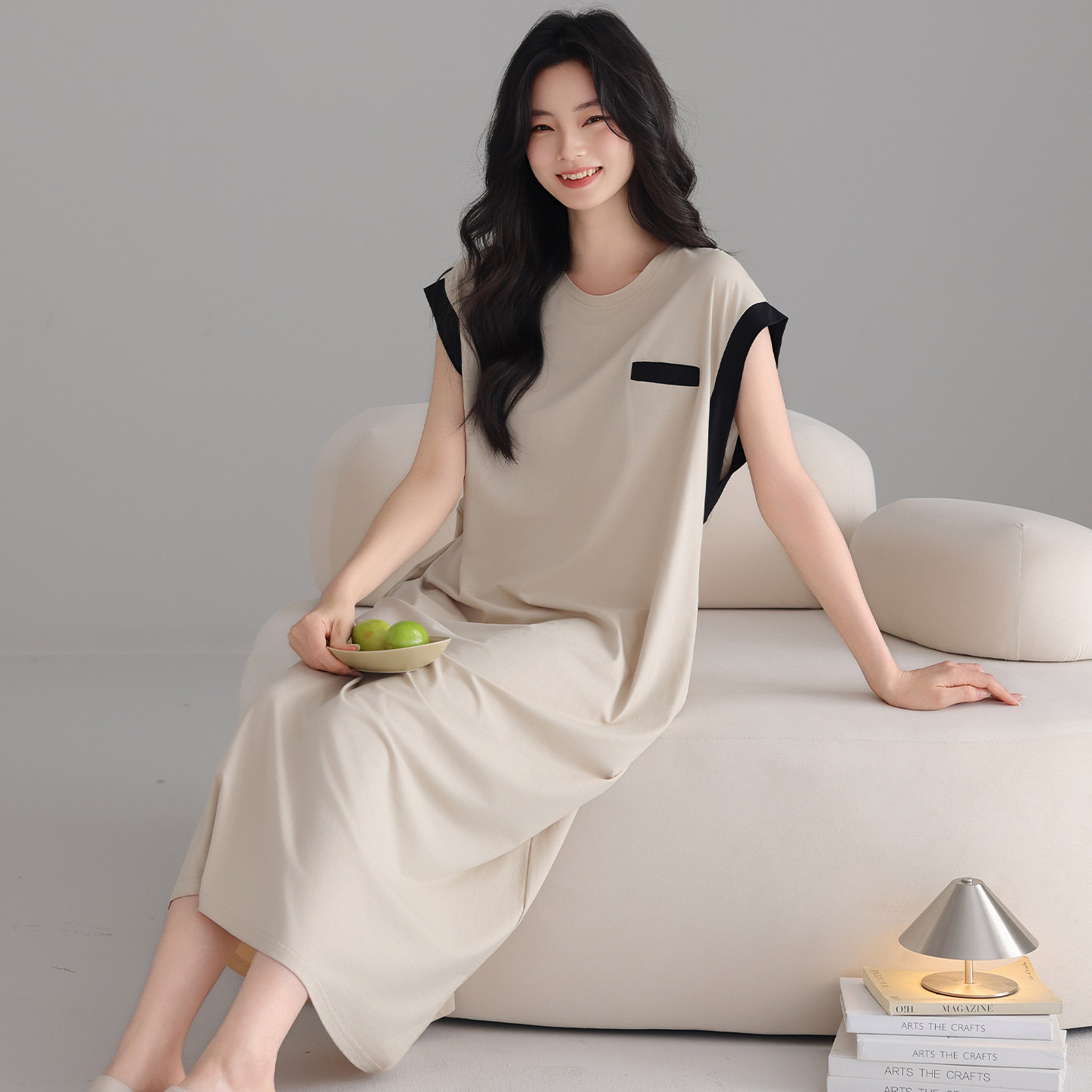 睡裙女夏季莫代尔背心中长裙宽松睡衣/家居服套装