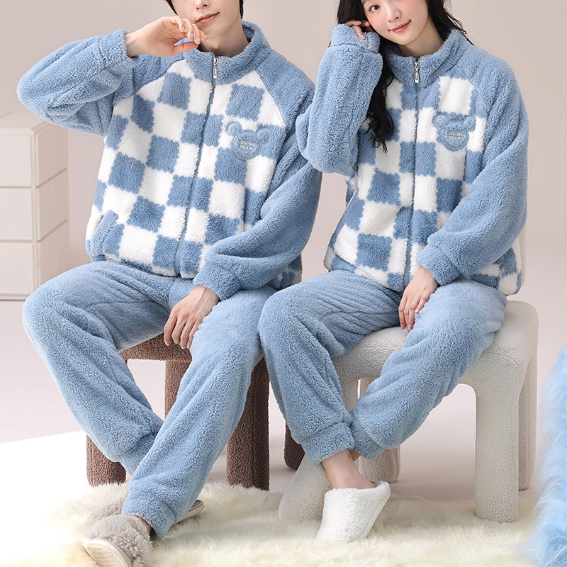珊瑚绒情侣睡衣秋冬款2024新款加厚加绒可爱开衫潮法兰绒男女冬季