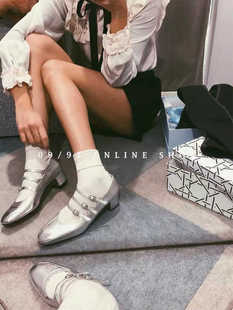 法国本土玛丽珍b祖复古时髦百搭气质漆皮浅口粗跟玛丽珍鞋单鞋