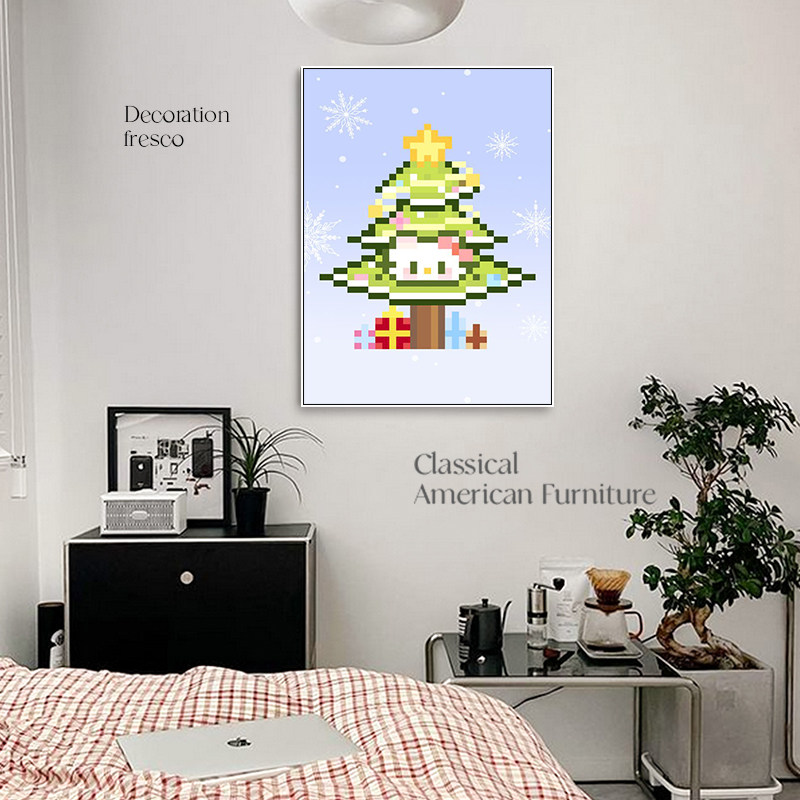 小众艺术像素格Kitty猫装饰画客厅儿童房可爱卡通挂画咖啡馆画