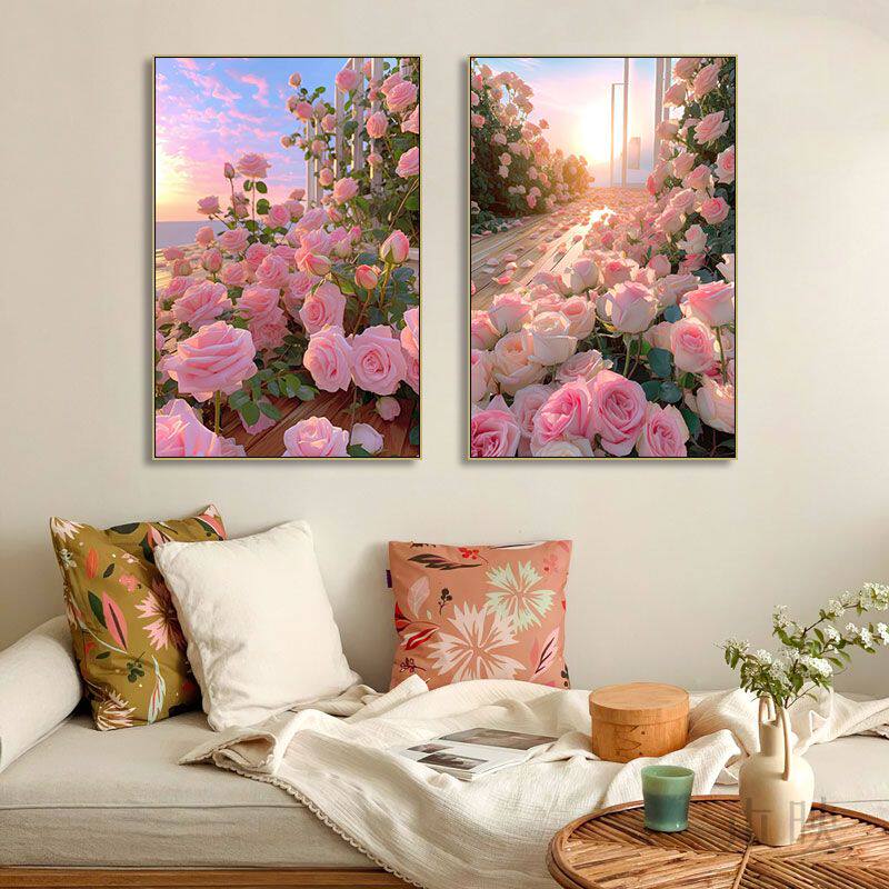 现代北欧装饰画ins风玫瑰花浪漫花朵花卉卧室挂画客厅法式墙摆画