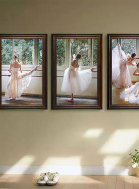 芭蕾舞教室装饰画法式客厅舞蹈房背景挂画复古油画风跳舞女孩壁画