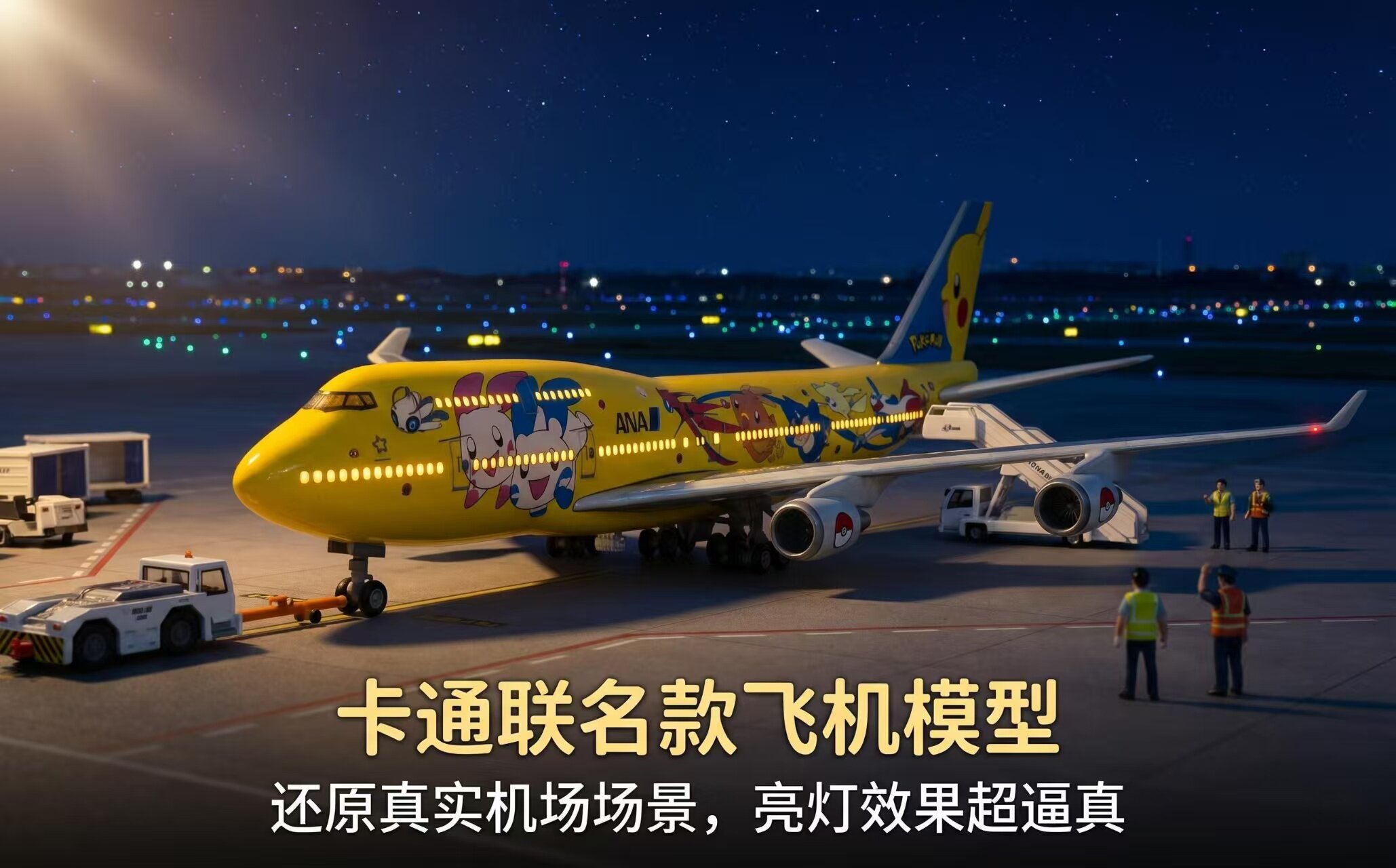 37厘米747日本航空卡通飞机模型带轮子带灯仿真民航客机航模摆件