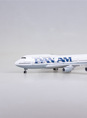 【带轮子带灯】47cm泛美航空747真客机飞机模型波音摆件礼物品