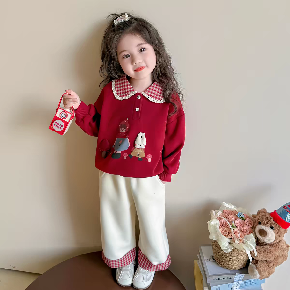 女童套装2026春秋洋气儿童长袖女宝卡通卫衣阔腿裤休闲春装两件套