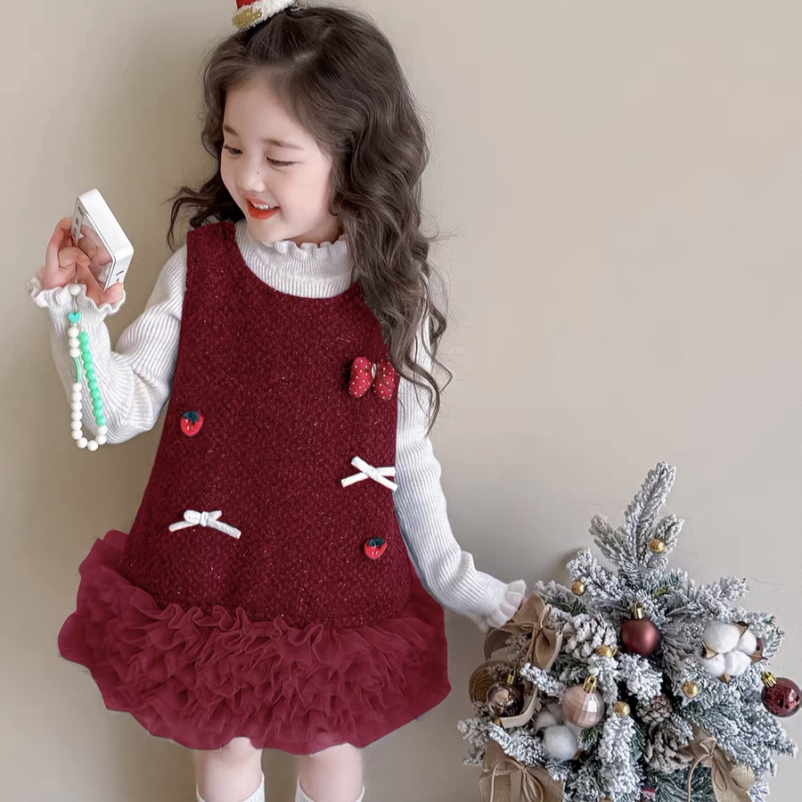 女童套装冬装新款宝宝周岁礼服夹棉连衣裙冬季儿童过年喜庆拜年服