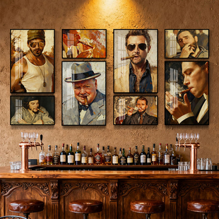 丘吉尔切格瓦拉名人雪茄画工业风酒庄酒吧高级感装饰画雪茄吧挂画