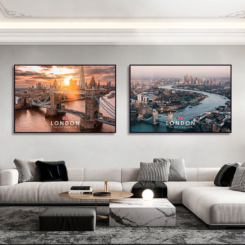 泰晤士河装饰画英国伦敦桥风景建筑大本钟挂画餐厅客厅背景墙壁画