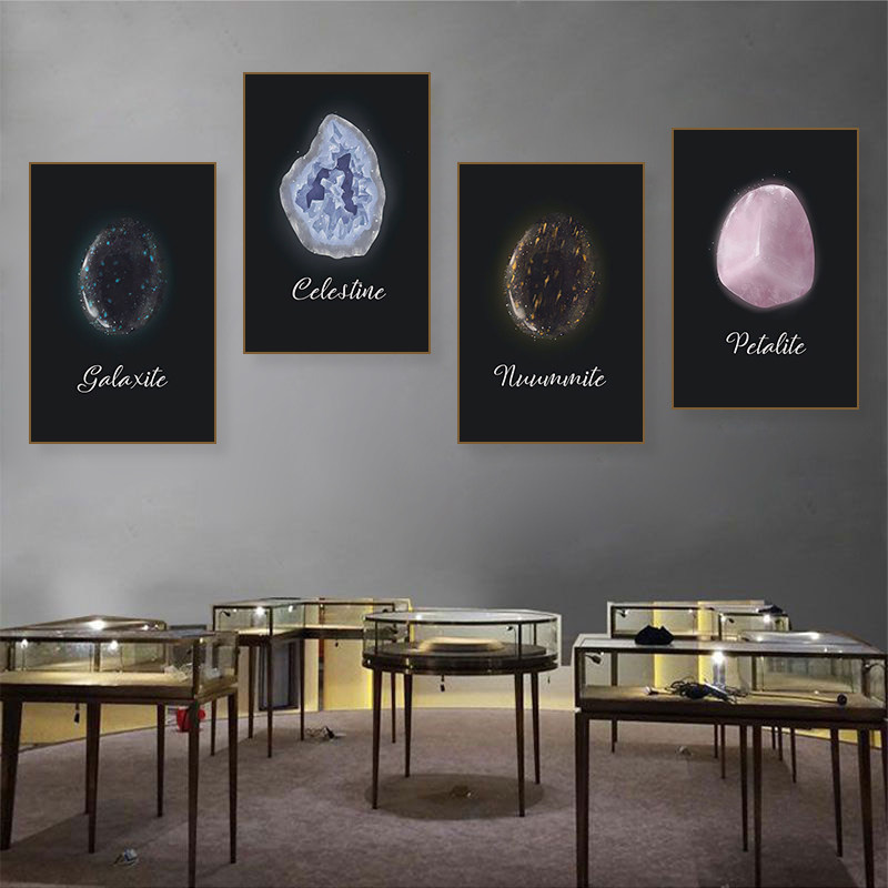 水晶原石挂画天然宝石奢石翡翠钻石图鉴画珠宝店展厅直播间装饰画
