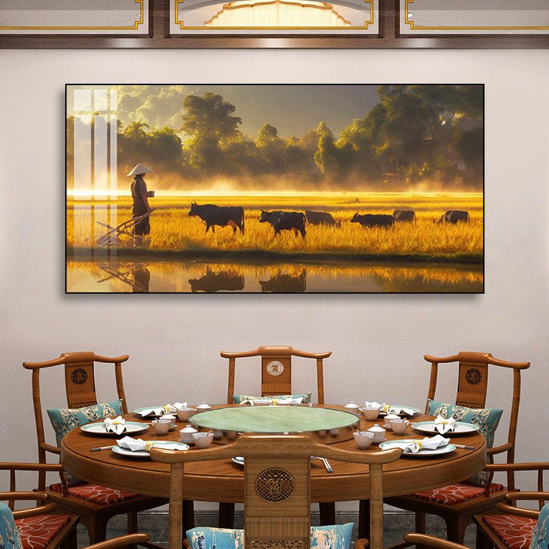 农民放牛耕田农作装饰画新中式餐厅饭店包间挂画田园风农家乐壁画