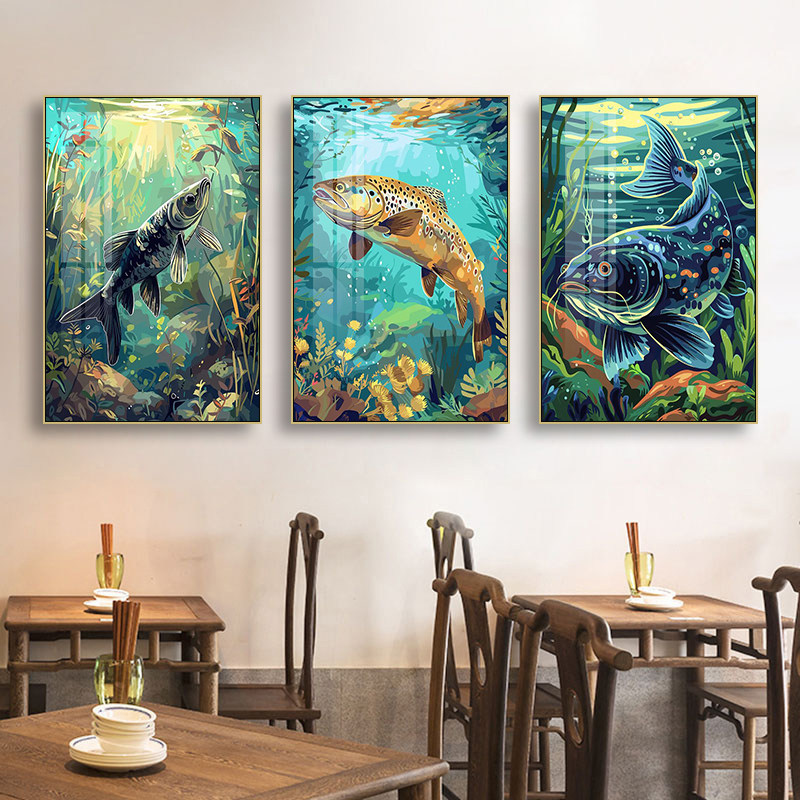 海底鱼类壁画清新水族馆风餐厅饭店背景墙装饰画海洋风治愈系挂画