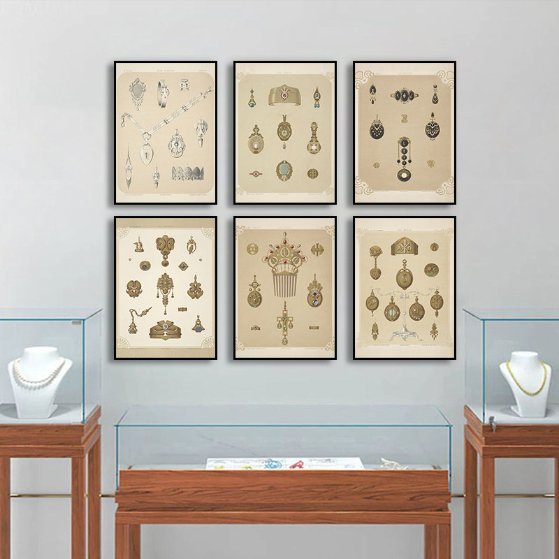 欧式复古珠宝首饰海报装饰画珠宝设计公司工作室挂画商场专柜壁画