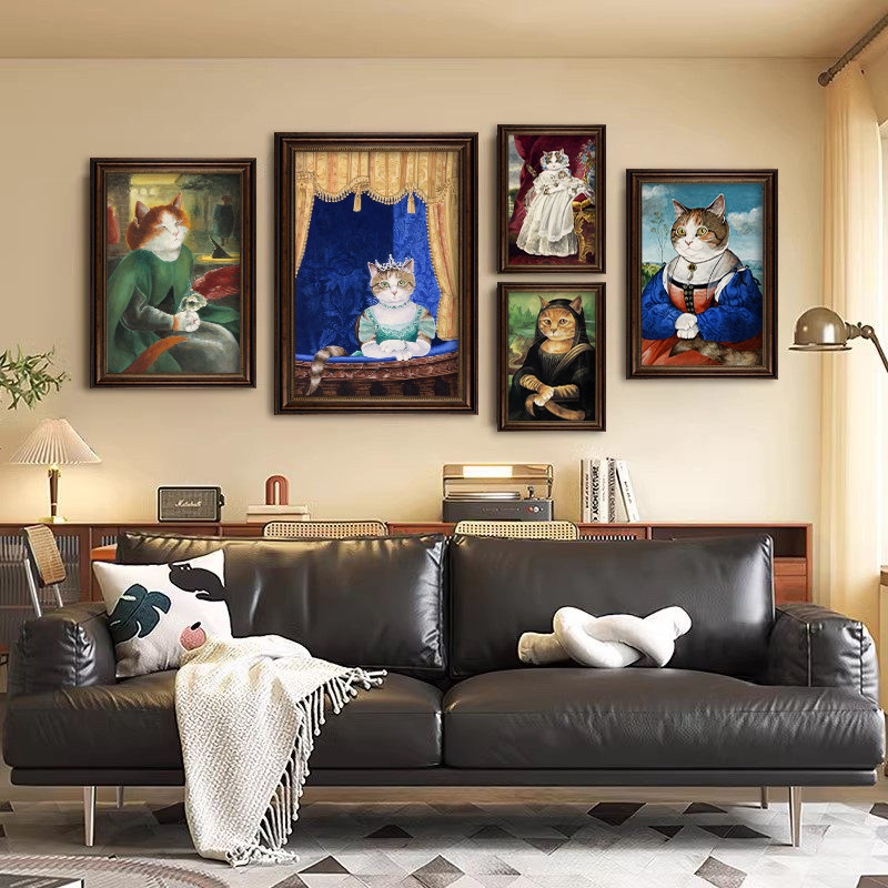 恶搞世界名画猫味装饰画宠物店猫舍创意挂画咖啡店餐厅背景墙壁画