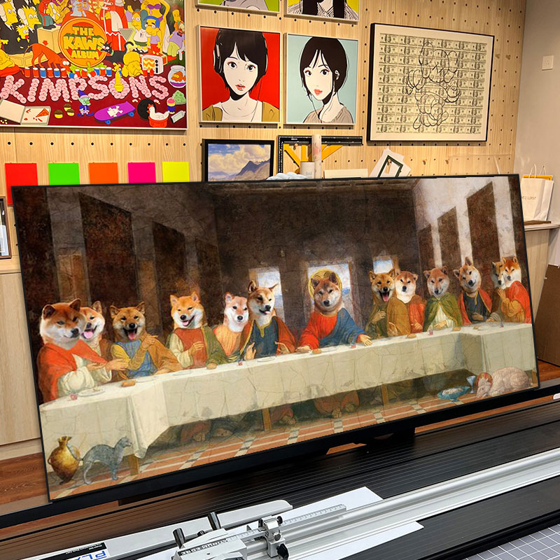 最后的晚餐挂画恶搞世界名画潮流宠物狗狗猫咪装饰画客厅艺术壁画