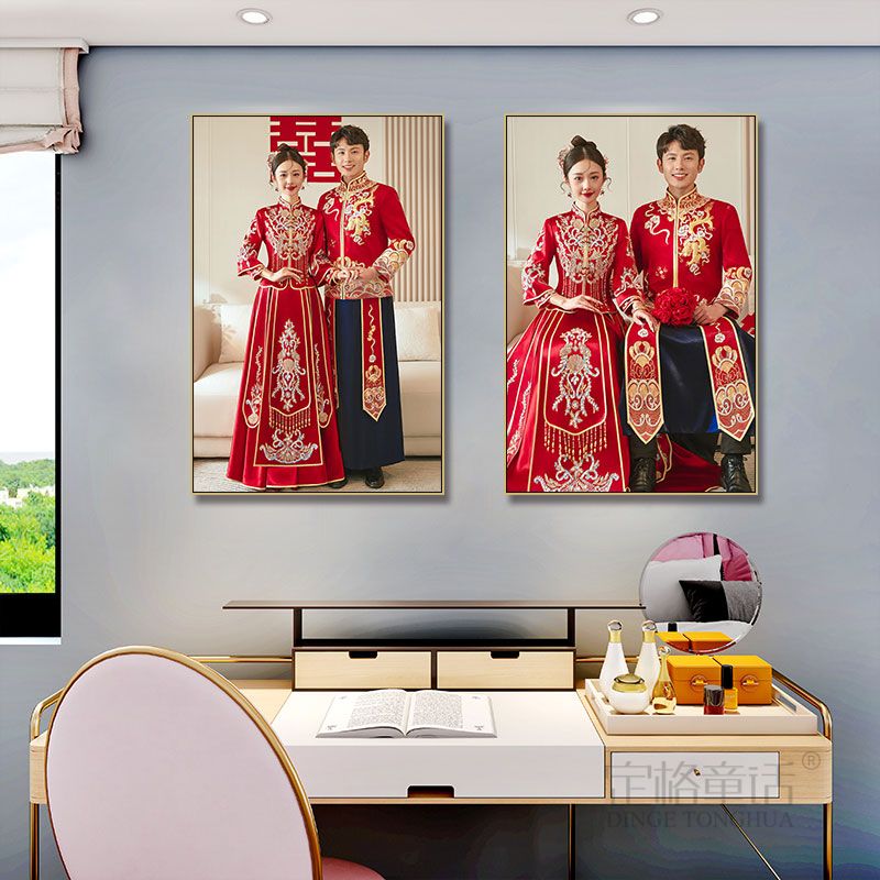 中式婚纱店装饰画婚庆公司礼服私人定制服装店裁缝挂画照相馆壁画