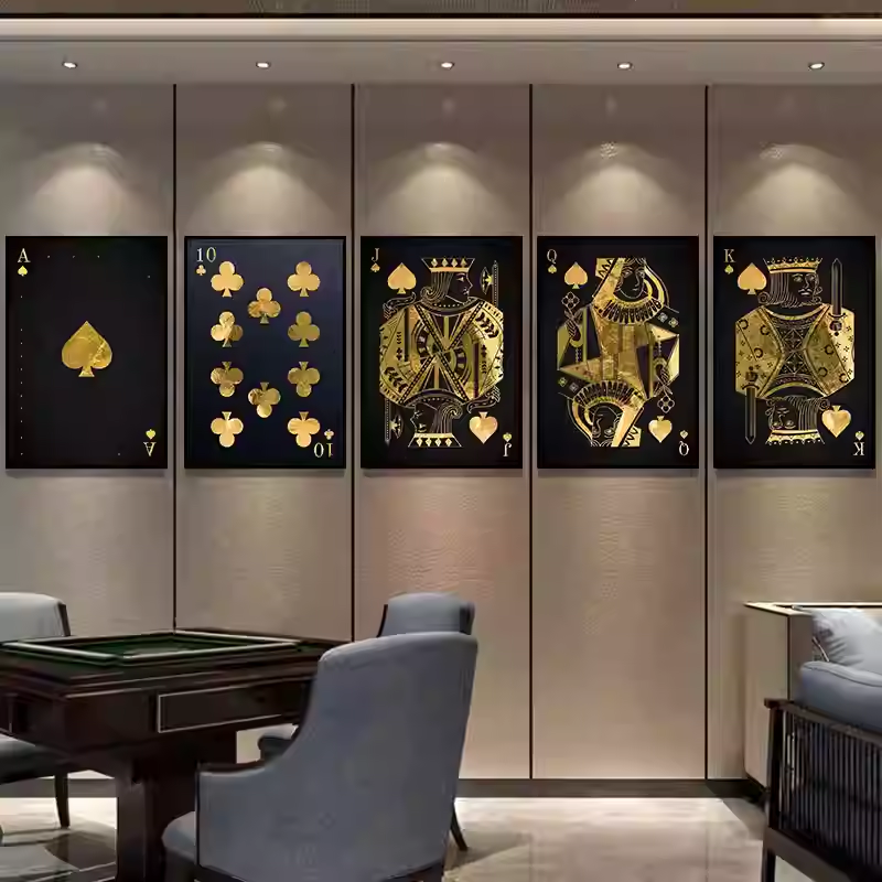 棋牌室复古装饰画德州扑克