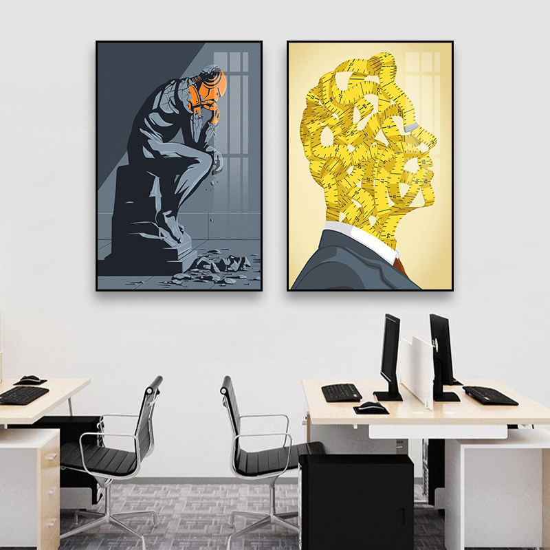 办公室企业文化装饰画会议室励志挂画书房图书馆简约创意卡通壁画