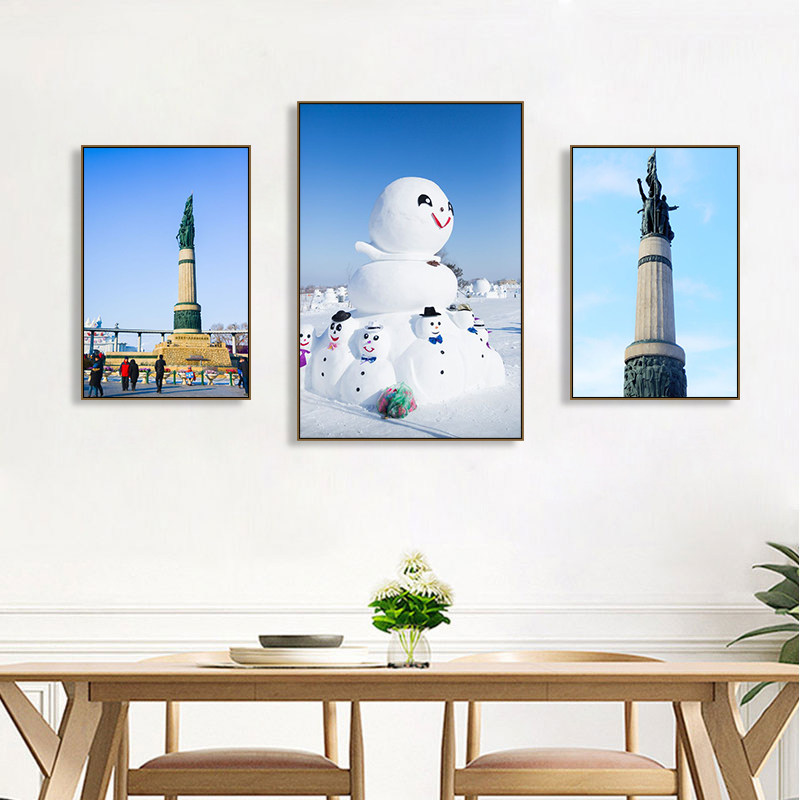 黑龙江哈尔滨风景装饰画松花江雪人冰雪世界挂画酒店民宿东北壁画