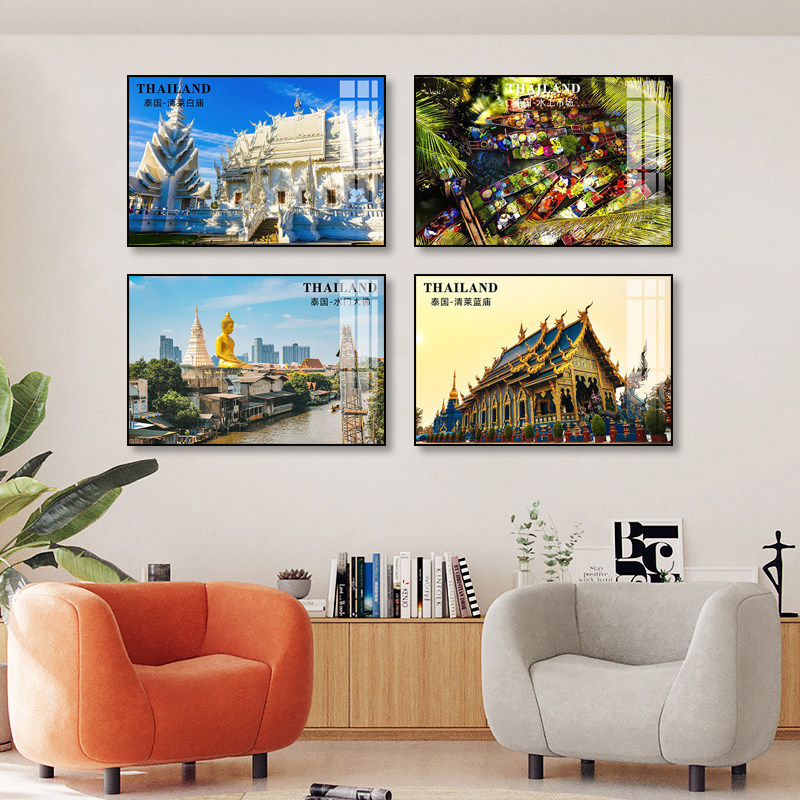 泰国风景装饰画泰式料理店旅行社泰国建筑地方名挂画按摩店壁画