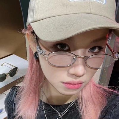 复古金属椭圆形镶钻石潮眼镜小框方圆脸韩版潮配超轻欧美风高级感
