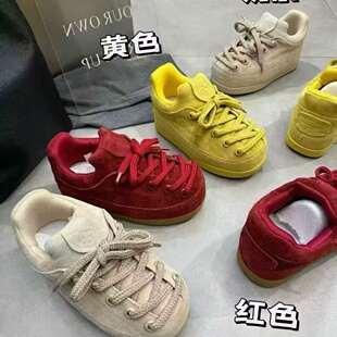 巴宝秀开门红小胖丁面包鞋女2026春磨砂皮勃肯鞋厚底休闲丑萌版鞋