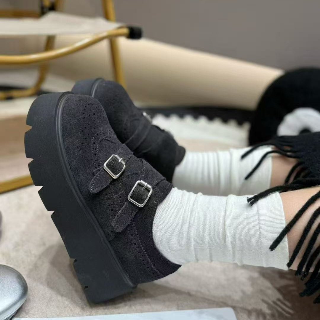 2026春秋新款磨砂皮双皮带扣厚底乐福鞋女平底休闲一脚蹬勃肯鞋单,女鞋,乐福鞋（豆豆鞋）,淘宝优惠券,粉丝福利购,淘宝优惠卷