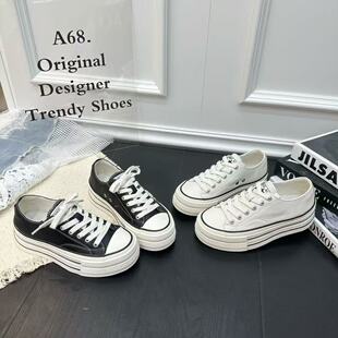 厚底增高帆布鞋 百搭小白鞋 女2026春夏季 复古做旧款 潮 休闲板鞋 韩版