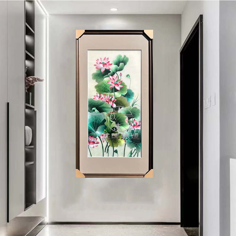 苡沫刺绣纯手工4丝苏绣精品荷花挂画客厅玄关走廊中式装饰成品画图片