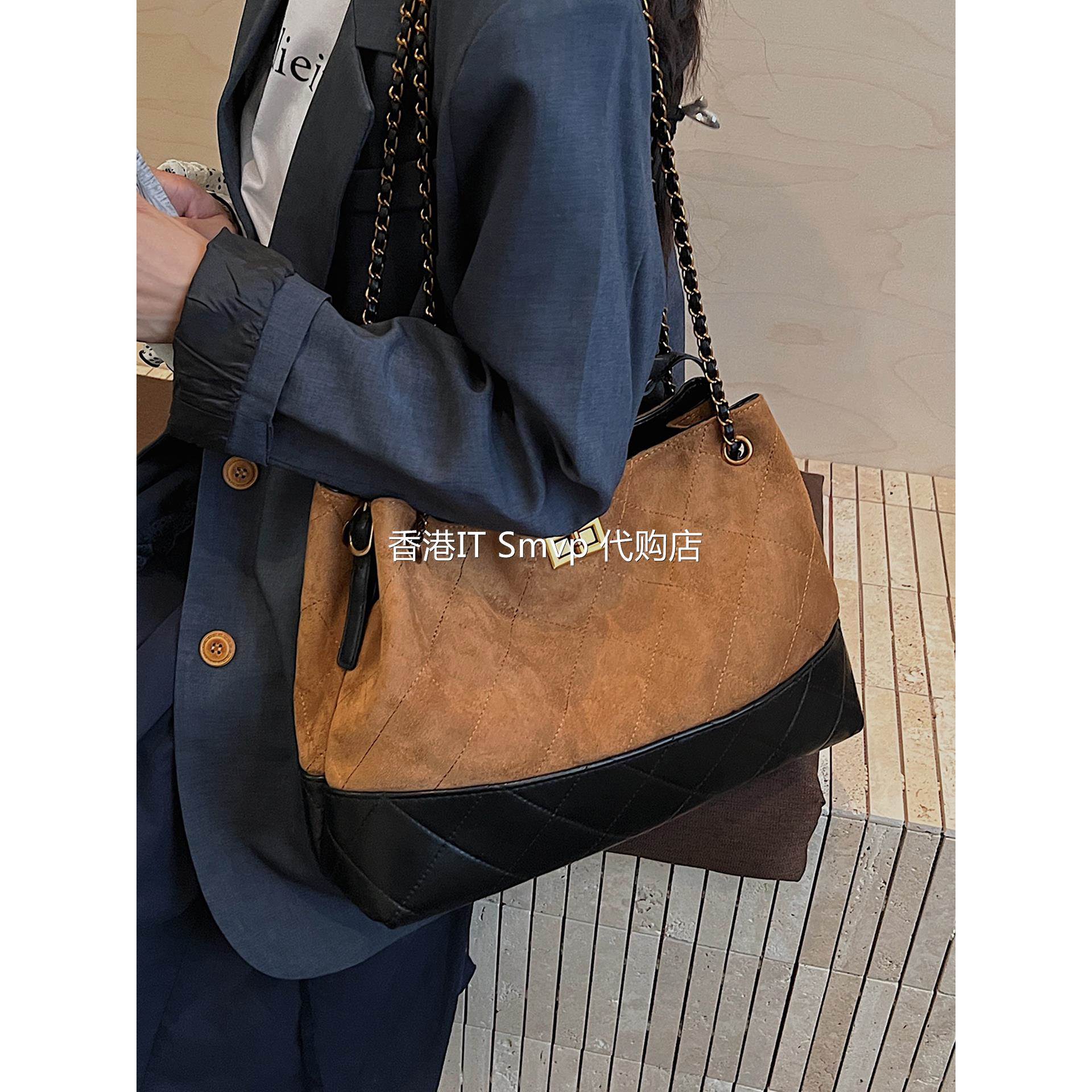 香港IT Smvp麂皮绒包包女大容量2025新款秋冬百搭菱格链条斜挎包