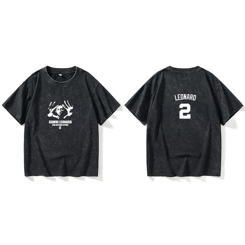 马刺2号 伦纳德球迷T恤短袖潮衣服女男圆领大码宽松夏季情侣装棉