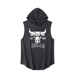 公牛队牛头印花1966罗斯篮球背心T恤无袖短袖ins衣服连帽坎肩男女