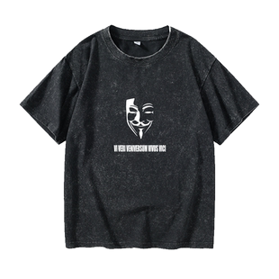 V字仇杀队 V怪客影视周边款玫瑰花面具男T恤短袖个性衣服女男圆领