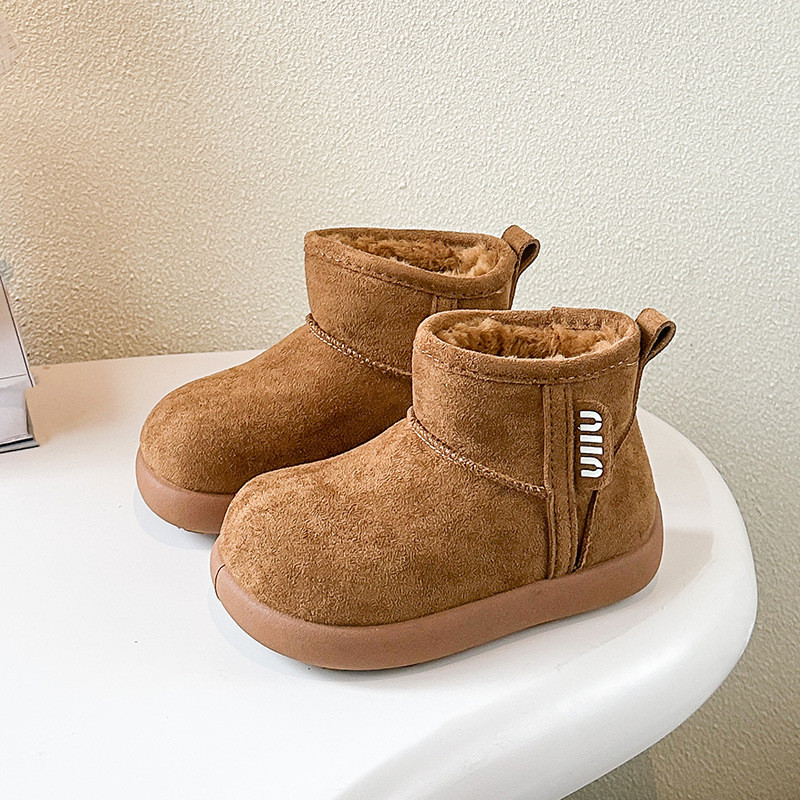 2025冬季新款儿童雪地靴男童保暖加绒棉鞋女童简约百搭加厚短靴潮