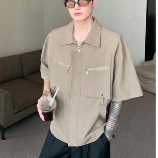 男宽松拉链设计感工装 衬衫 衬衣潮流外套 痞帅风短袖 2026春夏新中式
