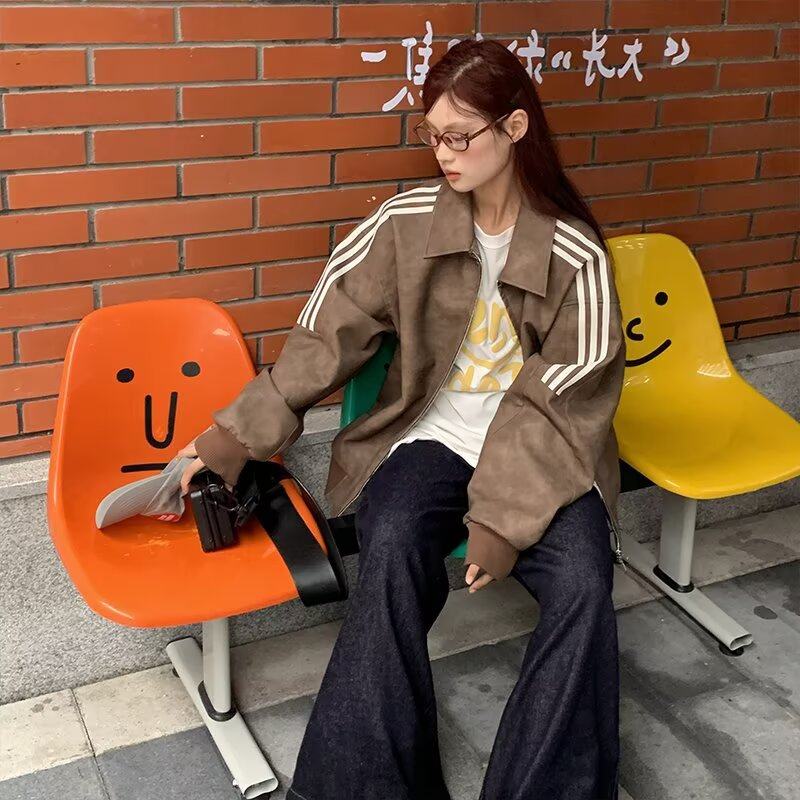 复古条纹工装夹克显瘦百搭宽松棒球服外套男女情侣休闲立领夹克,男装,夹克,淘宝优惠券,粉丝福利购,淘宝优惠卷