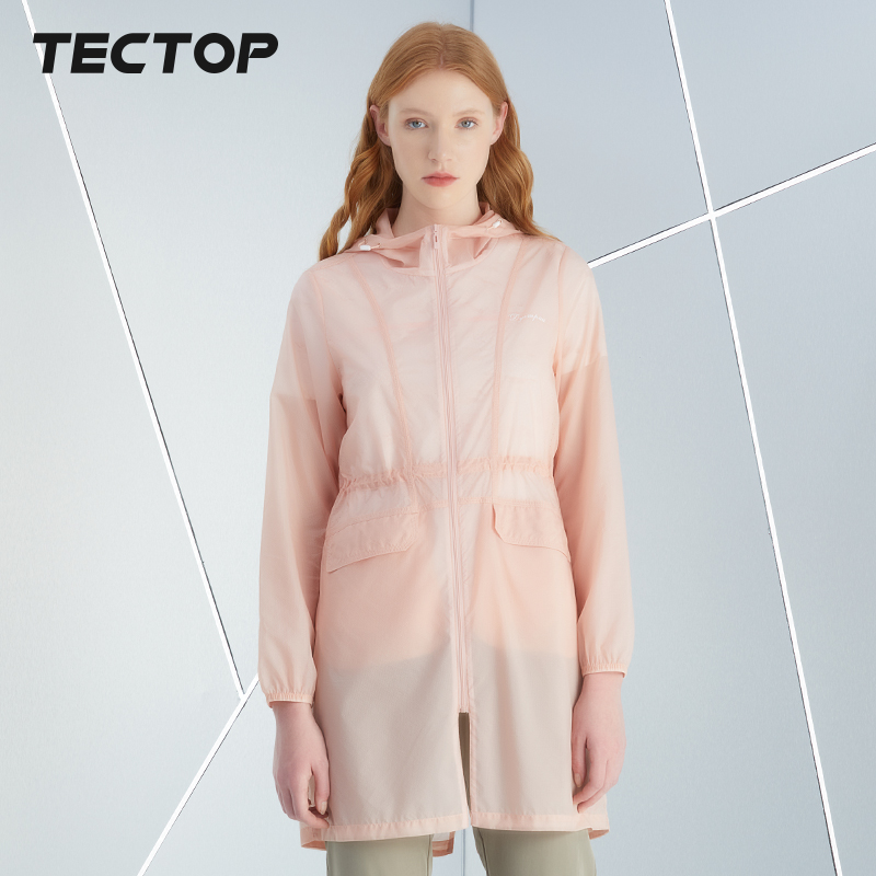 TECTOP探拓户外夏季女士中长款连帽皮肤衣轻薄透气防晒服运动外套
