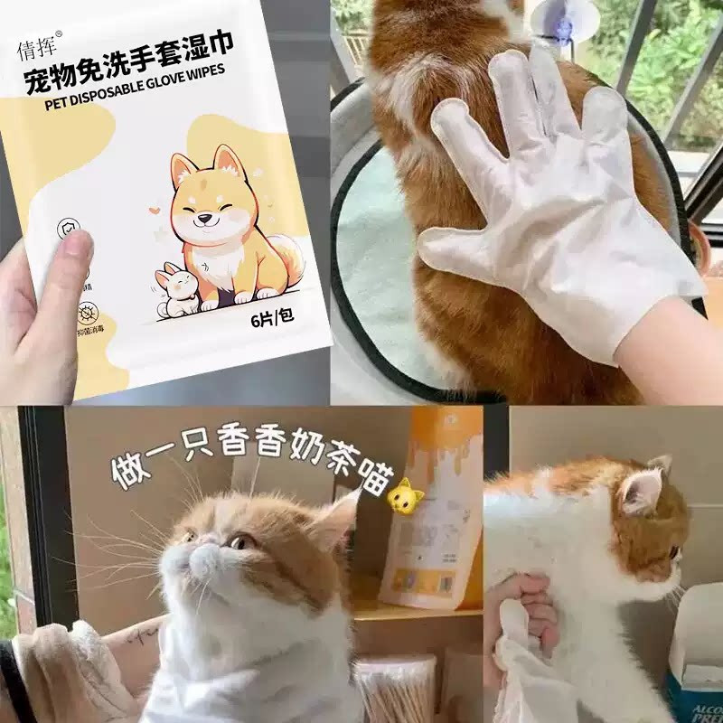 宠物猫咪免洗手套猫湿巾专用猫咪清洁狗狗干洗洗澡除臭猫犬用纸巾
