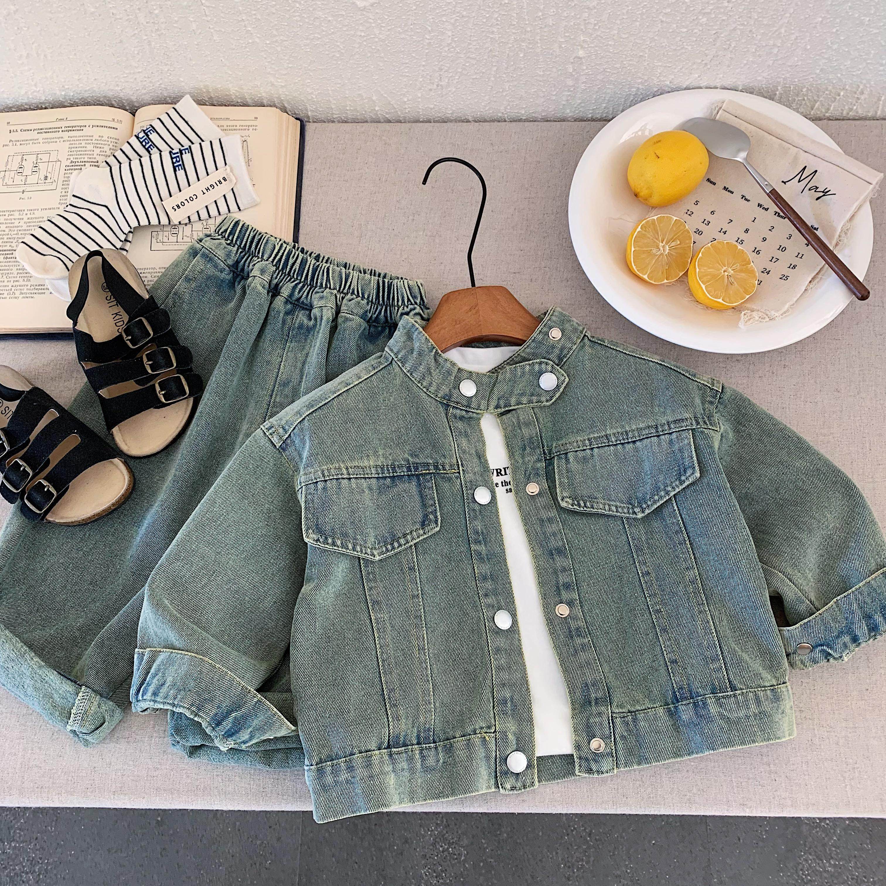 儿童牛仔套装韩版春季新品男女童时尚三件套休闲百搭小童复古套装