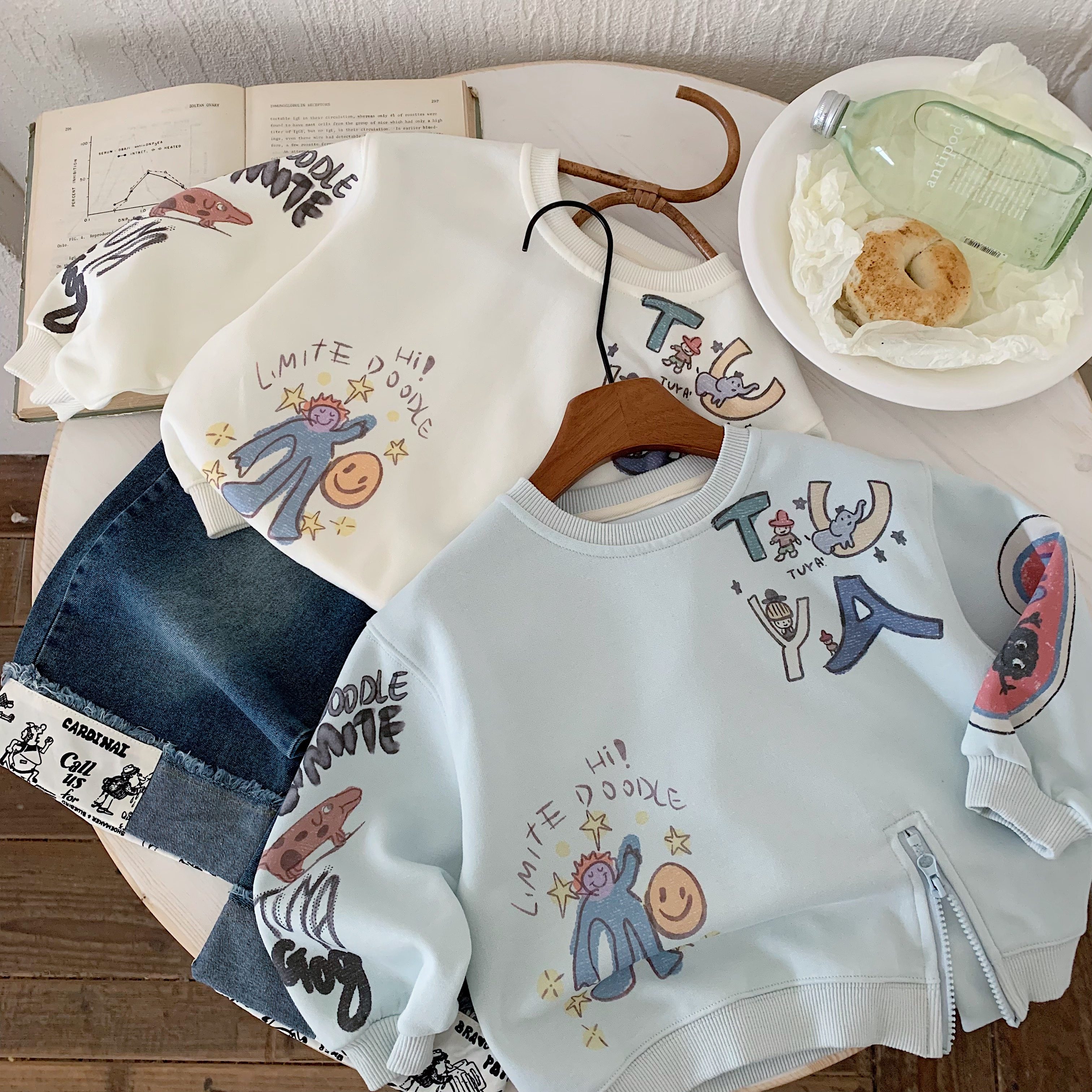 儿童卫衣25春季韩版新款男童小拉链女童潮百搭套头涂鸦休闲T恤衫