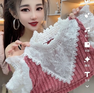 高领蕾丝打底衫女春秋小衫洋气时尚内搭镂空性感网纱长袖雷丝上衣