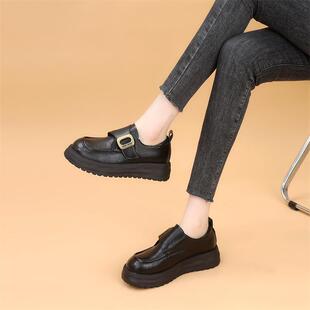 厚底增高显瘦英伦风小皮鞋女2025春季新款魔术贴显脚小通勤乐福鞋
