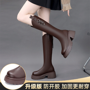 厚底显瘦骑士靴女2025秋冬巨好看增高6cm粗跟配裙高筒长女靴