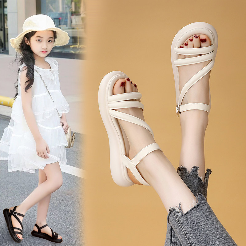 软底2025年新款时尚女童凉鞋夏平底轻便运动中大童学生亲子沙滩鞋