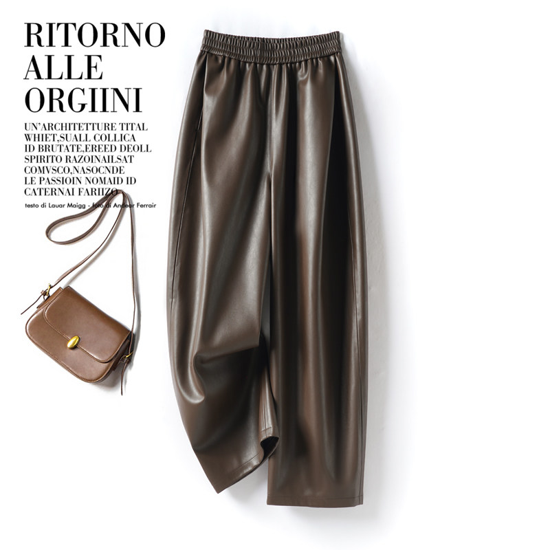 海宁真皮皮裤女2025秋冬新款绵羊皮长裤高腰显瘦休闲百搭阔腿皮裤