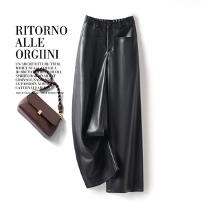 高腰显瘦休闲百搭阔腿皮裤 绵羊皮长裤 女2025秋冬新款 海宁真皮皮裤