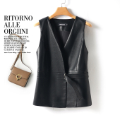 皮衣马夹 气质收腰V领无袖 海宁真皮马甲女短款 绵羊皮外套2025新款