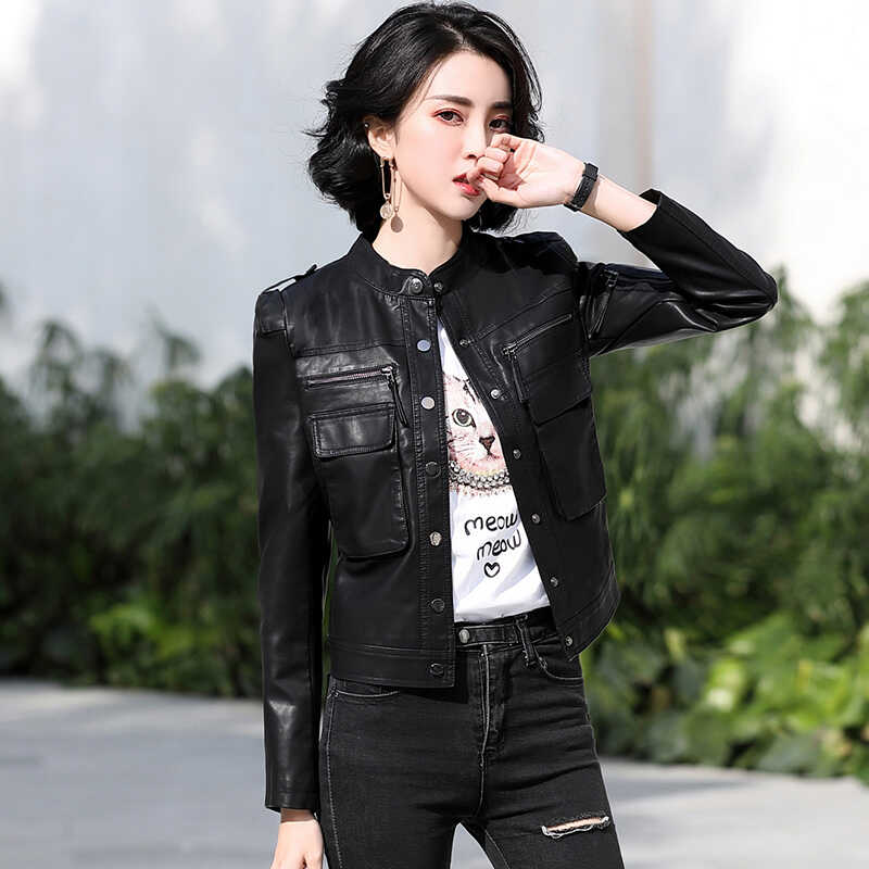 海宁真皮皮衣女小外套短款绵羊皮2025春秋新款韩版修身加棉皮夹克