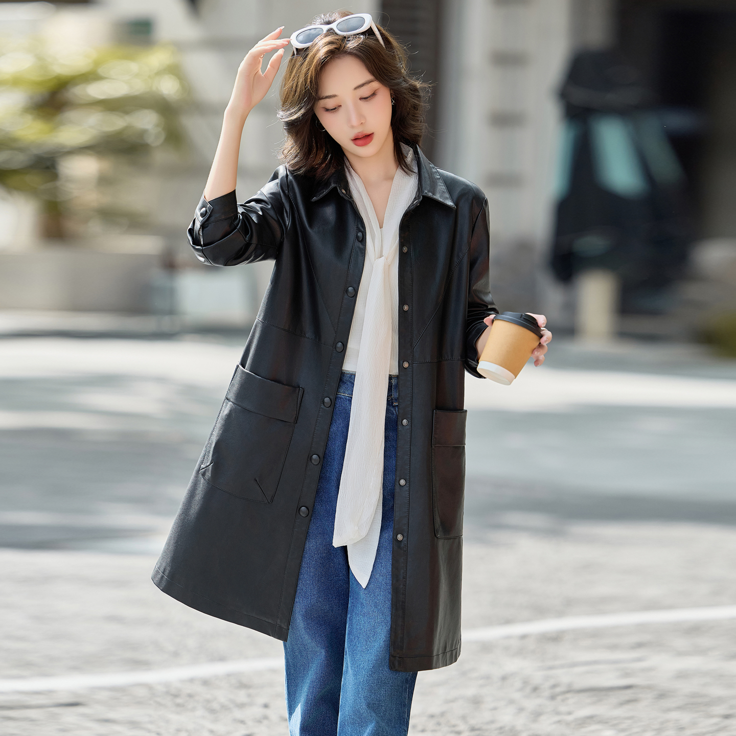 海宁真皮皮衣女绵羊皮中长款