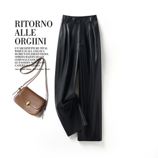 高腰显瘦休闲百搭阔腿皮裤 绵羊皮长裤 女2025秋冬新款 海宁真皮皮裤